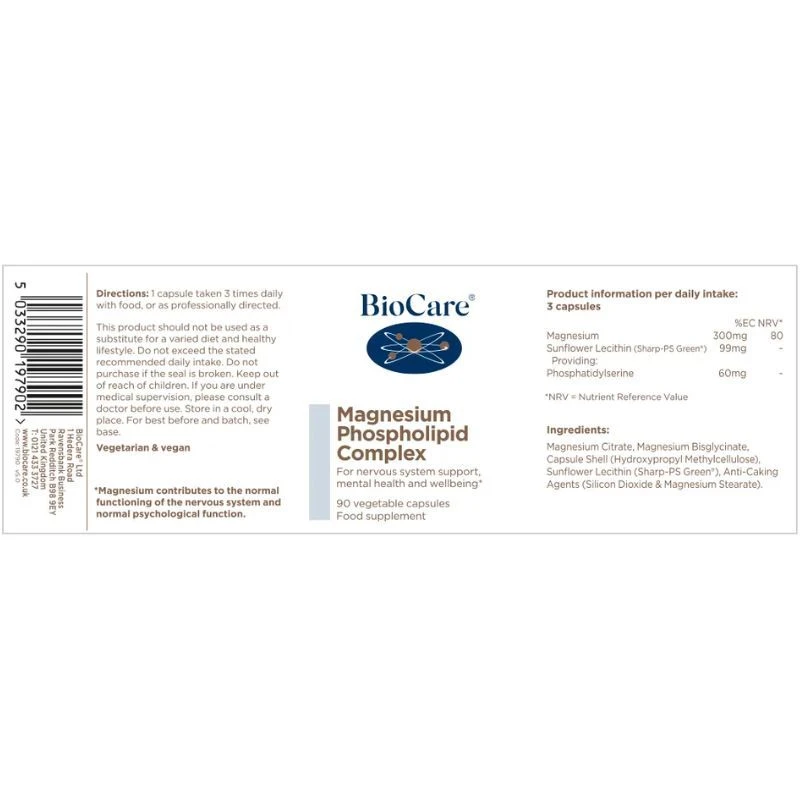 Biocare Magnesium Phospholipid Complex Veg Caps 90 - Image 2