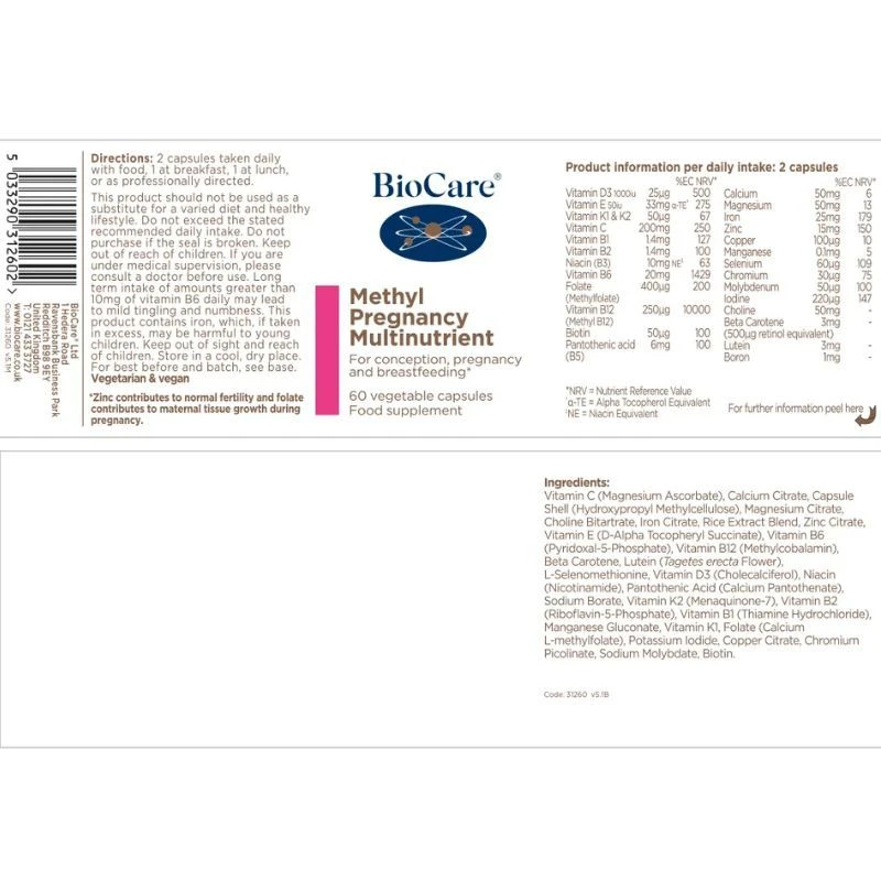 Biocare Methyl Pregnancy Multinutrient Vegicaps 60 - Image 2