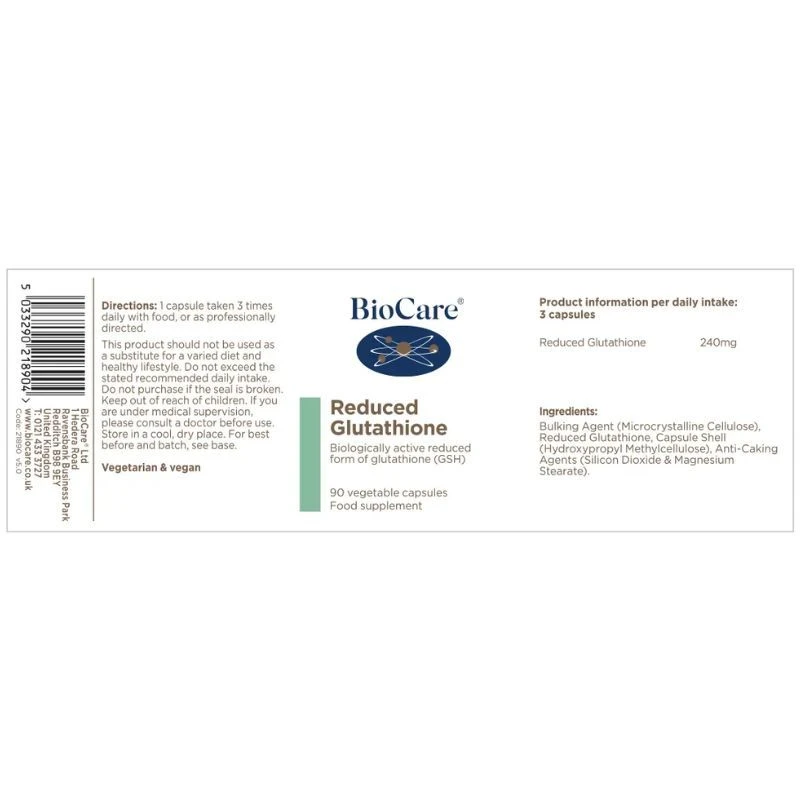 BioCare Reduced Glutathione Vegicaps 90 - Image 2