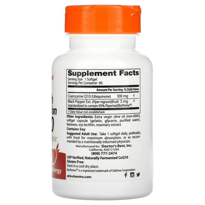 Doctor's Best High Absorption CoQ10 With BioPerine 100mg Softgels 60 - Image 2