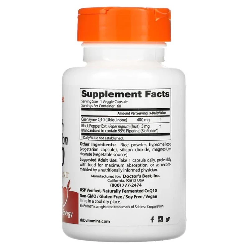 Doctor's Best High Absorption CoQ10 With BioPerine 400mg Vcaps 60 - Image 2