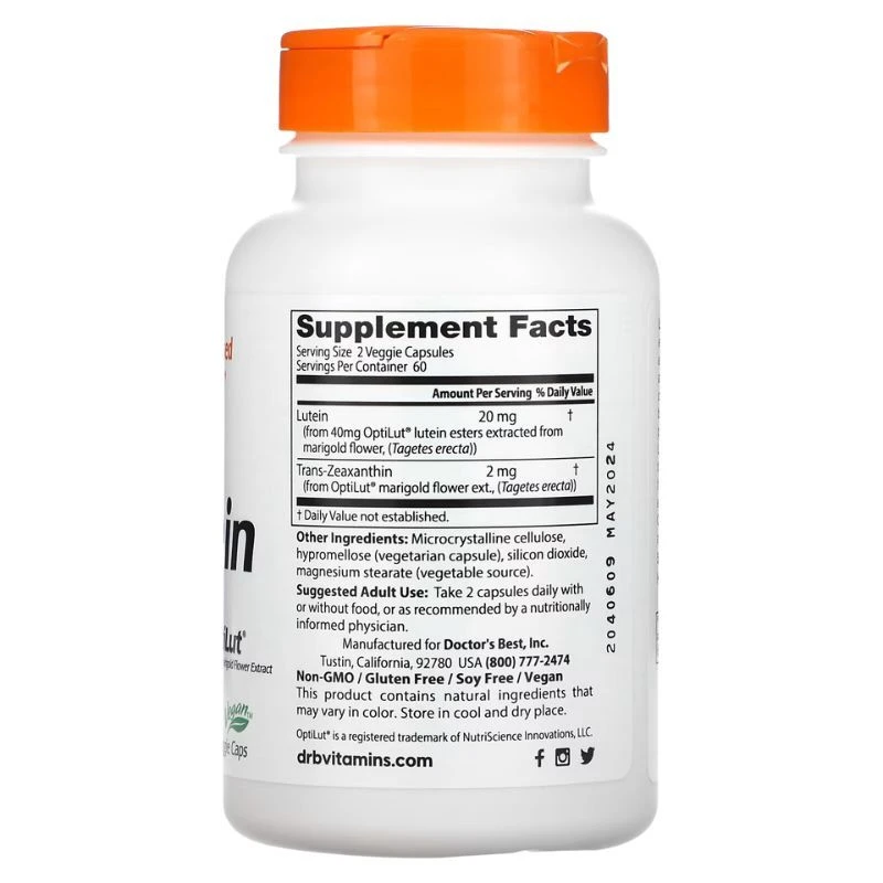 Doctor's Best Lutein With OptiLut 10mg Vcaps 120 - Image 2
