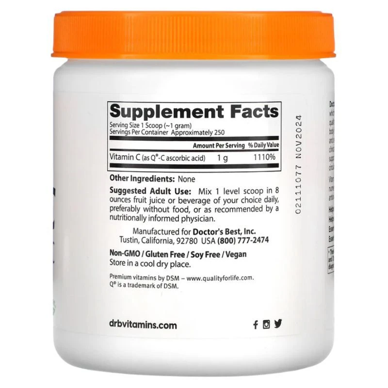 Doctor's Best Pure Vitamin C Powder With Quali-C 250g - Image 2