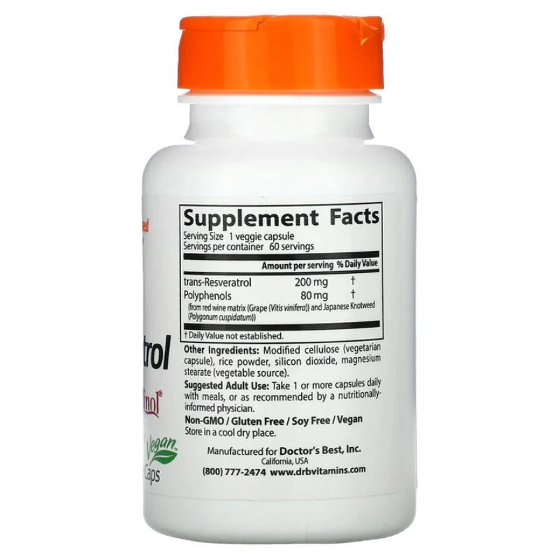 Doctor's Best Trans-Resveratrol With ResVinol-25 200mg Vcaps 60 - Image 2