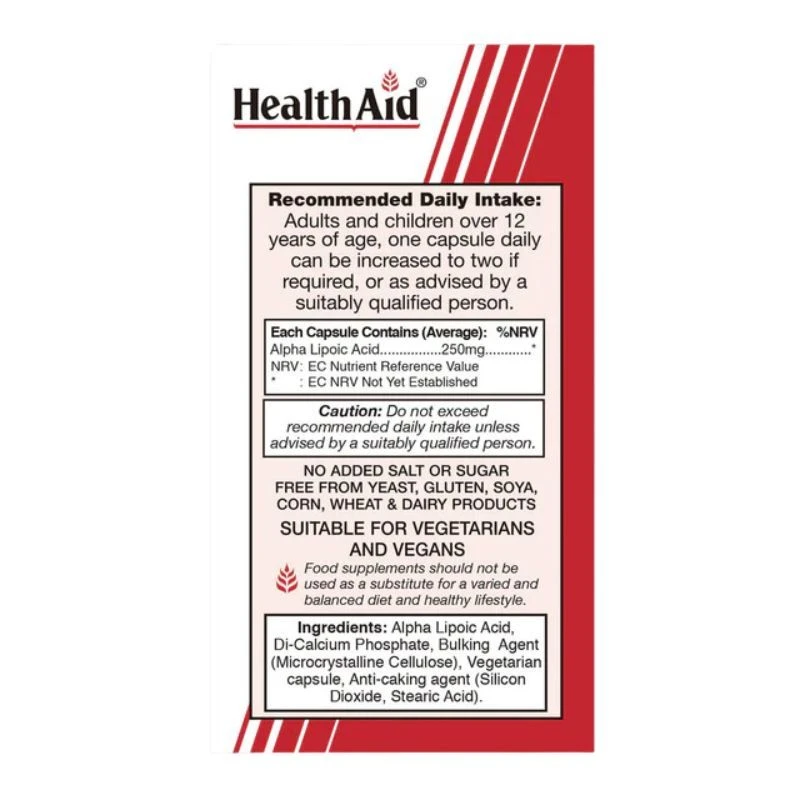 HealthAid Alpha Lipoic Acid 250mg Vegicaps 60 - Image 2