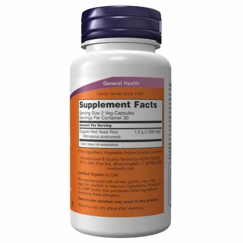 NOW Foods Red Yeast Rice 600mg Capsules 120 - Image 2