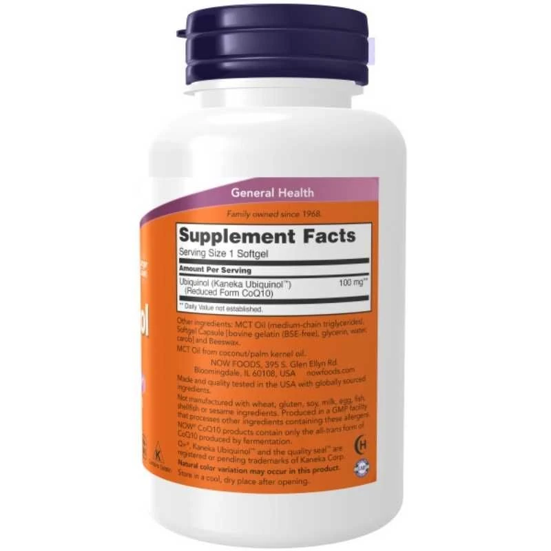 NOW Foods Ubiquinol 100mg Softgels 60 - Image 2