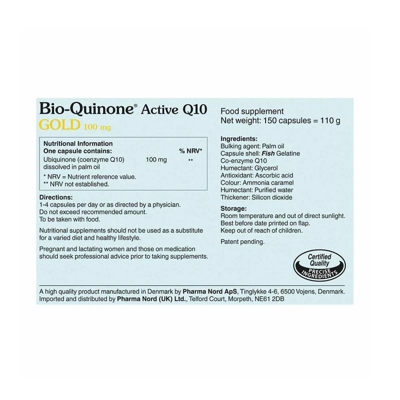 Pharma Nord Pharmanord Bio-Quinone Active Q10 GOLD 100mg Caps 150 - Image 2