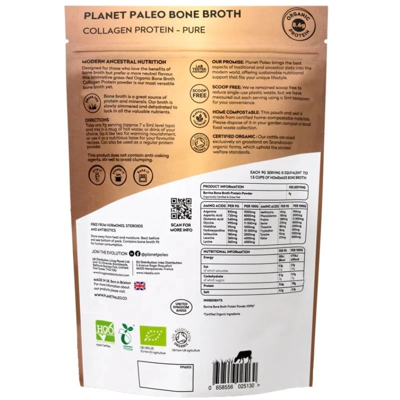 Planet Paleo Organic Bone Broth Collagen Protein Pure 225g - Image 2