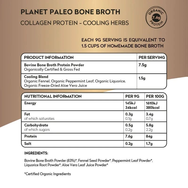Planet Paleo Organic Bone Broth Collagen Protein Cooling Herbs 450g - Image 3