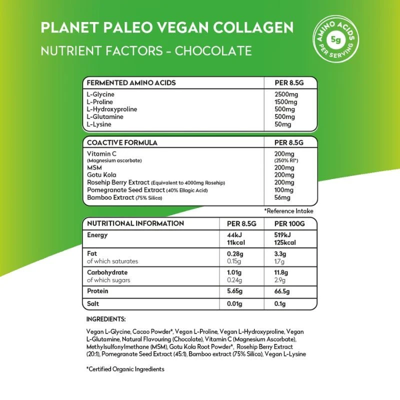 Planet Paleo Vegan Collagen Factors Chocolate 255g - Image 3