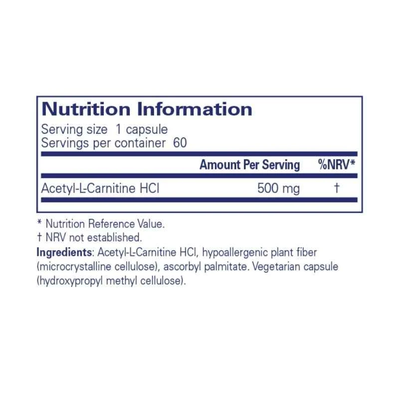 Pure Encapsulations Acetyl-L-Carnitine 500mg Capsules 60 - Image 2