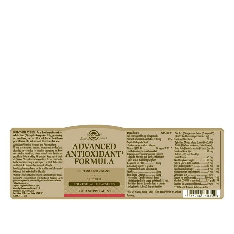 Solgar Advanced Antioxidant Formula Vegicaps 120 - Image 2