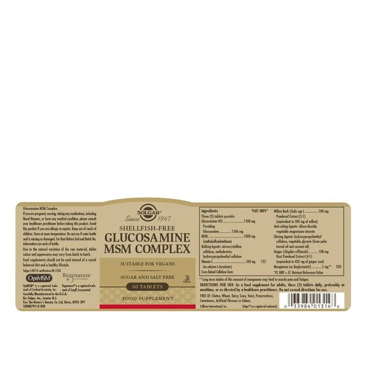 Solgar Glucosamine MSM Complex (Shellfish-Free) Tablets 60 - Image 2