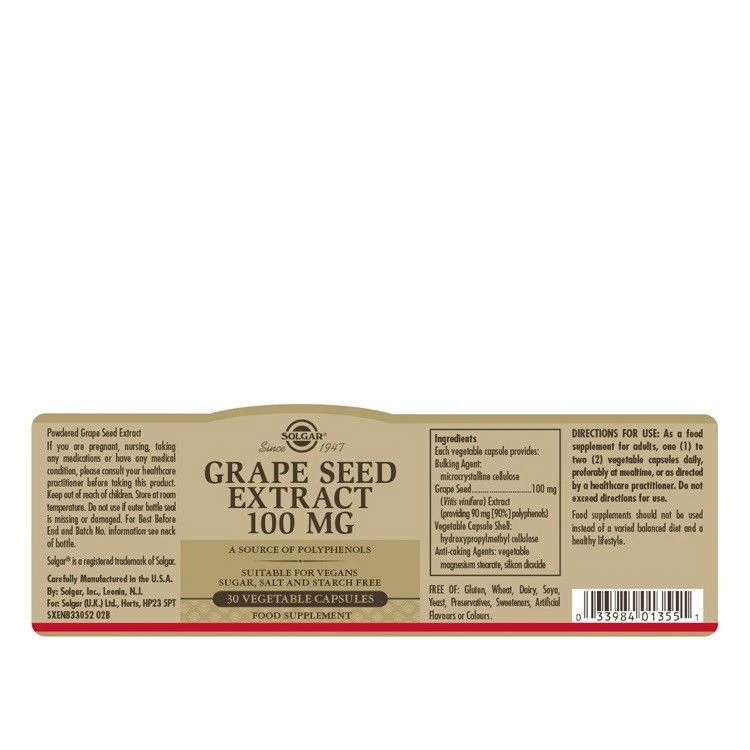 Solgar Grape Seed Extract 100mg Vegicaps 30 - Image 2