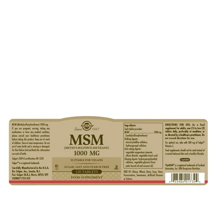 Solgar MSM 1000mg Tablets 120 - Image 2