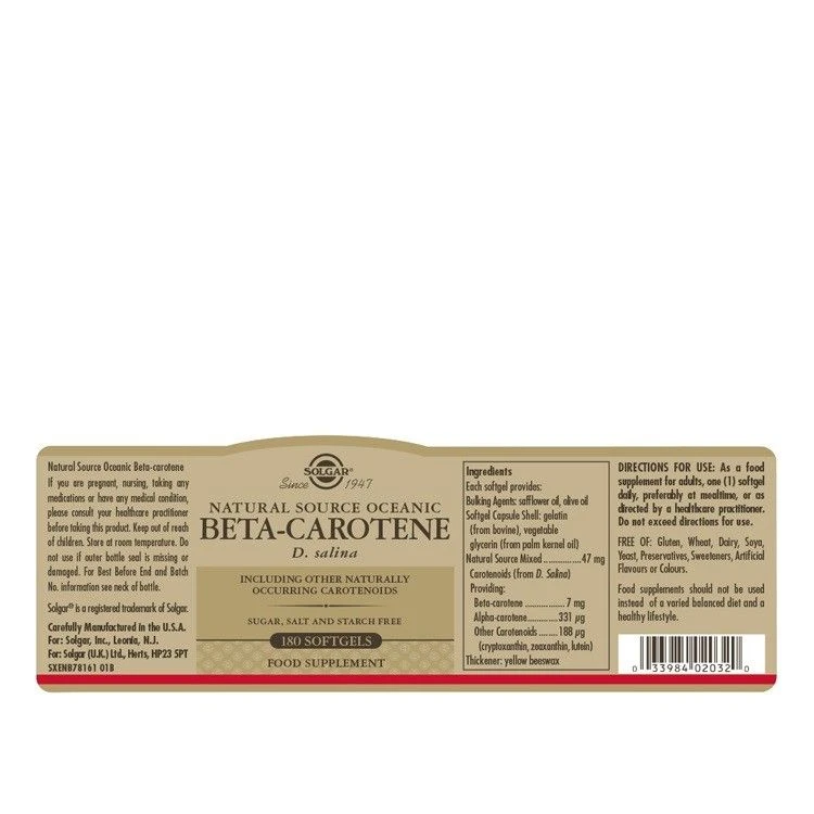 Solgar Natural Source Oceanic Beta-Carotene 7mg Softgels 180 - Image 2