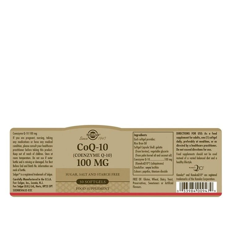Solgar CoQ-10 100mg Softgels 30 - Image 2